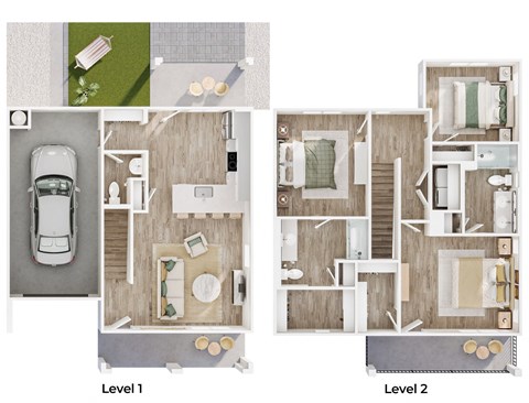 A floor plan of a two-story house with labeled levels.